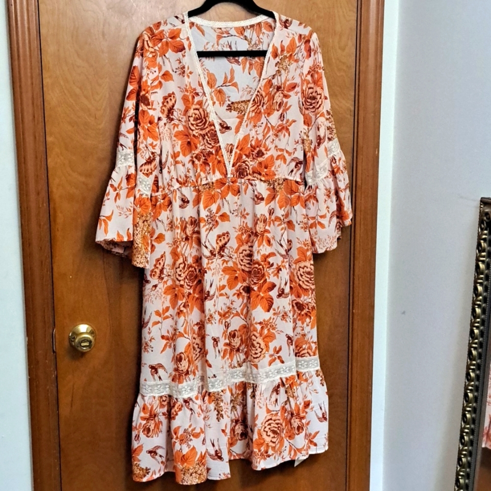 BloomChic Floral Orange and White Dress